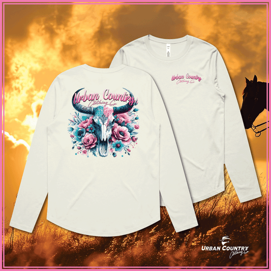 Ladies Floral Curved Long Sleeve Tee